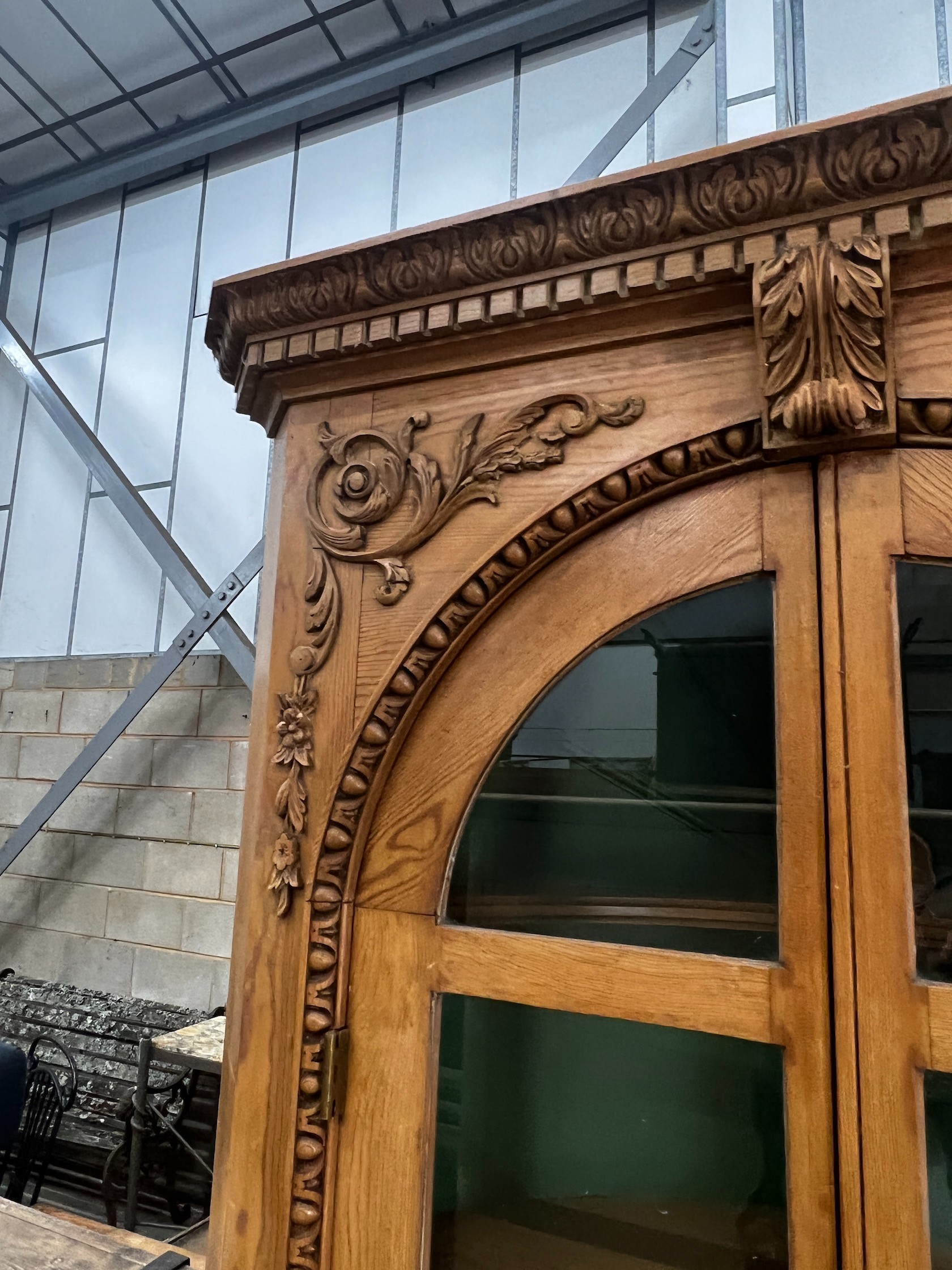 A George III style pine barrel back standing corner cabinet, width 100cm depth 32cm height 207cm